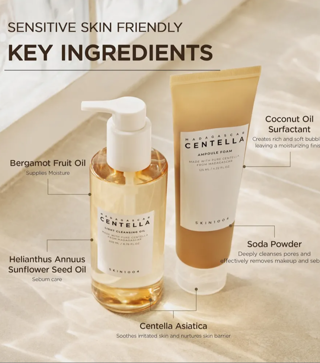 SKIN1004 Madagascar Centella Double Cleansing Duo (Centella Ampoule Foam + Centella Light Cleansing Oil)